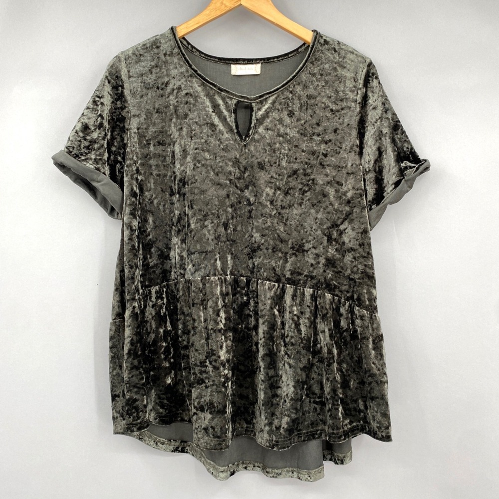 Altar'd State Crushed Velvet Peplum Top Womens size Large Olive Green Boho